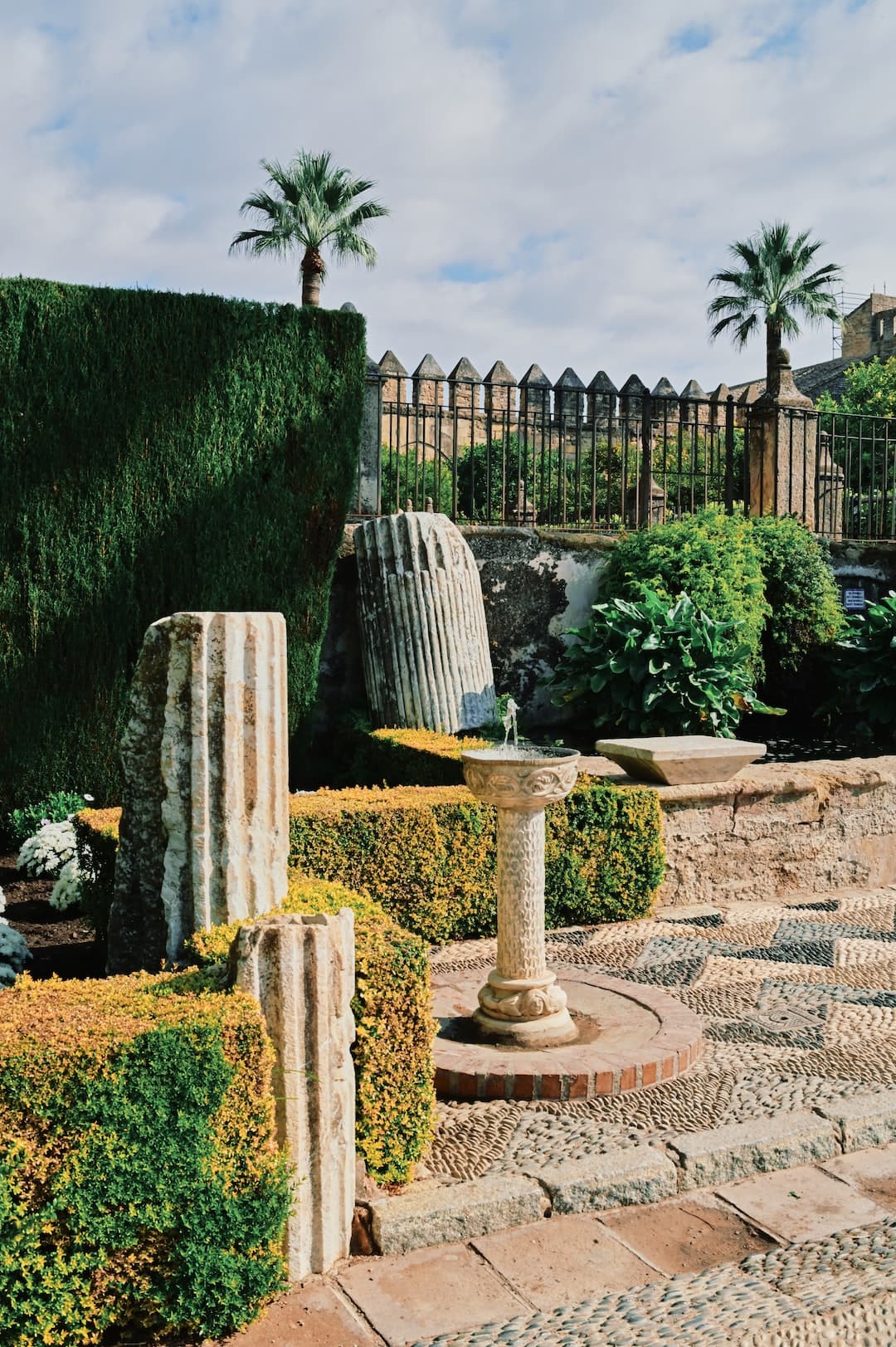 brown and white round outdoor fountain