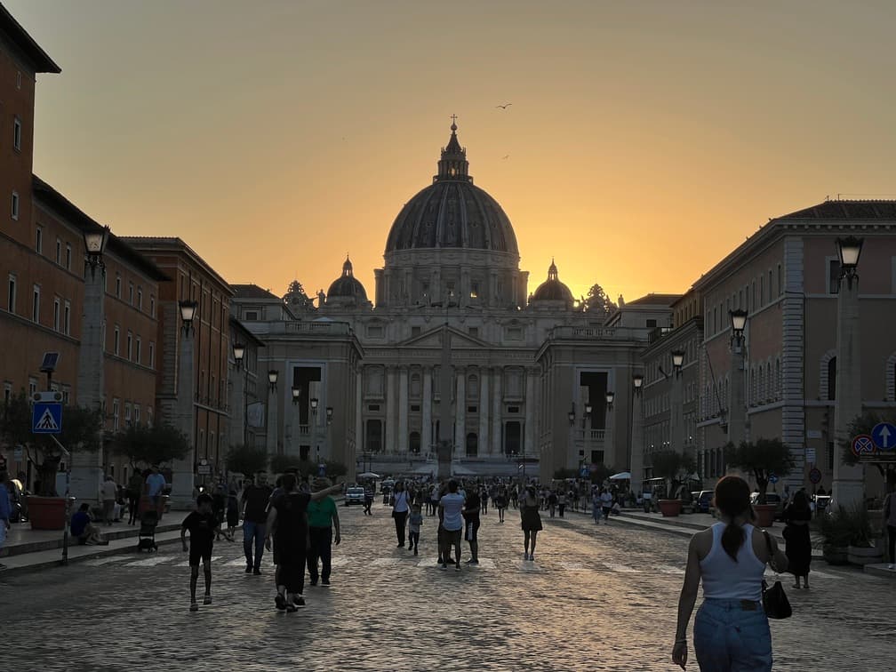 a view of a city with a dome in the background